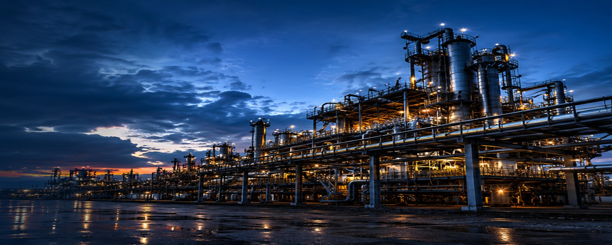 Planta industrial al atardecer