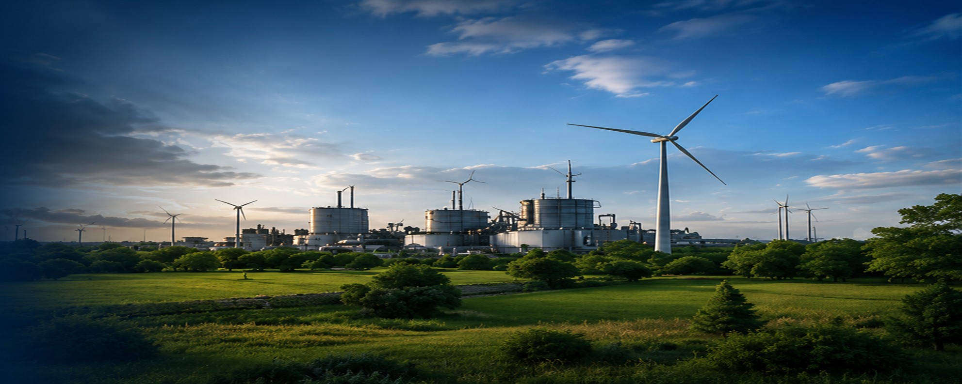 Parque industrial con energía eólica